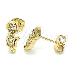 Arete Dormilona 02.156.0420 Oro Laminado, Diseño de Niñito Pequeño, con Blanca Micro Pave, Pulido, Tono Dorado
