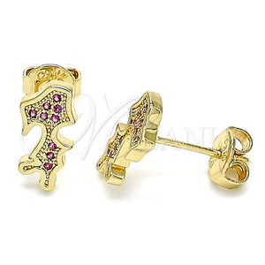 Arete Dormilona 02.156.0422 Oro Laminado, Diseño de Niñita Pequeña, con Rubi Micro Pave, Pulido, Tono Dorado