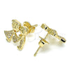 Arete Dormilona 02.156.0232.1 Oro Laminado, Diseño de Niñito Pequeño y Niñita Pequeña, con Blanca Micro Pave, Pulido, Tono Dorado