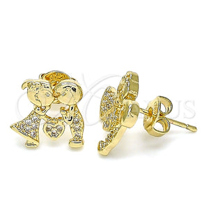 Arete Dormilona 02.156.0232.1 Oro Laminado, Diseño de Niñito Pequeño y Niñita Pequeña, con Blanca Micro Pave, Pulido, Tono Dorado
