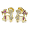 Arete Dormilona 02.156.0423 Oro Laminado, Diseño de Niñito Pequeño y Niñita Pequeña, con Rubi Micro Pave, Pulido, Tono Dorado