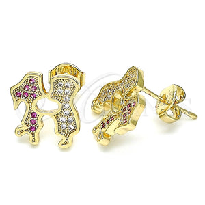 Arete Dormilona 02.156.0423 Oro Laminado, Diseño de Niñito Pequeño y Niñita Pequeña, con Rubi Micro Pave, Pulido, Tono Dorado