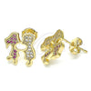 Arete Dormilona 02.156.0423 Oro Laminado, Diseño de Niñito Pequeño y Niñita Pequeña, con Rubi Micro Pave, Pulido, Tono Dorado