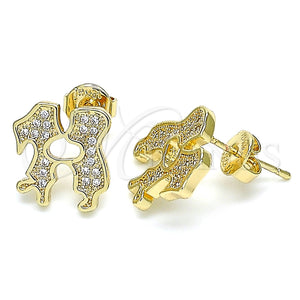 Arete Dormilona 02.156.0423.1 Oro Laminado, Diseño de Niñito Pequeño y Niñita Pequeña, con Blanca Micro Pave, Pulido, Tono Dorado