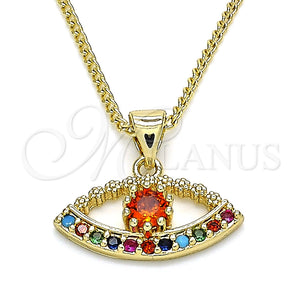 Collares con Dije 04.156.0247.20 Oro Laminado, con Multicolor Micro Pave, Pulido, Tono Dorado (02 MM Thickness, 20 Inches Length)