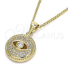 Collares con Dije 04.156.0248.1.20 Oro Laminado, Diseño de Ojo Griego, con Blanca Micro Pave, Pulido, Tono Dorado (02 MM Thickness, 20 Inches Length)