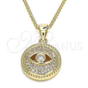 Collares con Dije 04.156.0248.1.20 Oro Laminado, Diseño de Ojo Griego, con Blanca Micro Pave, Pulido, Tono Dorado (02 MM Thickness, 20 Inches Length)