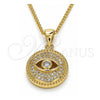 Collares con Dije 04.156.0248.1.20 Oro Laminado, Diseño de Ojo Griego, con Blanca Micro Pave, Pulido, Tono Dorado (02 MM Thickness, 20 Inches Length)