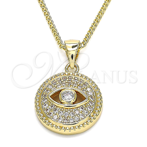 Collares con Dije 04.156.0248.1.20 Oro Laminado, Diseño de Ojo Griego, con Blanca Micro Pave, Pulido, Tono Dorado (02 MM Thickness, 20 Inches Length)