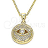 Collares con Dije 04.156.0248.1.20 Oro Laminado, Diseño de Ojo Griego, con Blanca Micro Pave, Pulido, Tono Dorado (02 MM Thickness, 20 Inches Length)