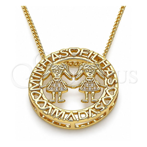 Collares con Dije 04.156.0253.20 Oro Laminado, Diseño de Niñita Pequeña, con Blanca Micro Pave, Pulido, Tono Dorado (02 MM Thickness, 20 Inches Length)