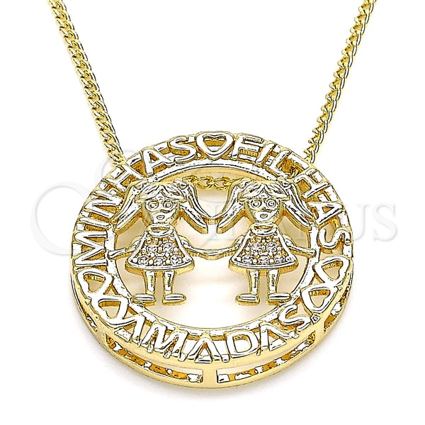 Collares con Dije 04.156.0253.20 Oro Laminado, Diseño de Niñita Pequeña, con Blanca Micro Pave, Pulido, Tono Dorado (02 MM Thickness, 20 Inches Length)