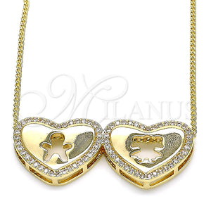 Collares con Dije 04.156.0257.20 Oro Laminado, Diseño de Corazón y Niñita Pequeña, con Blanca Micro Pave, Pulido, Tono Dorado (02 MM Thickness, 20 Inches Length)