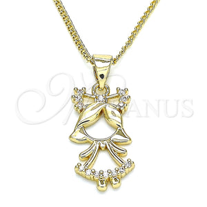 Collares con Dije 04.156.0259.20 Oro Laminado, Diseño de Niñita Pequeña, con Blanca Micro Pave, Pulido, Tono Dorado (02 MM Thickness, 20 Inches Length)