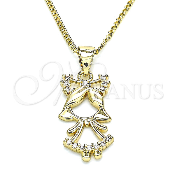 Collares con Dije 04.156.0259.20 Oro Laminado, Diseño de Niñita Pequeña, con Blanca Micro Pave, Pulido, Tono Dorado (02 MM Thickness, 20 Inches Length)
