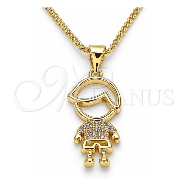 Collares con Dije 04.156.0260.20 Oro Laminado, Diseño de Niñito Pequeño, con Micro Pave Blanca, Pulido, Tono Dorado (Grosor 02 MM, 20 Pulgadas de Largo)