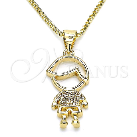 Collares con Dije 04.156.0260.20 Oro Laminado, Diseño de Niñito Pequeño, con Blanca Micro Pave, Pulido, Tono Dorado (02 MM Thickness, 20 Inches Length)