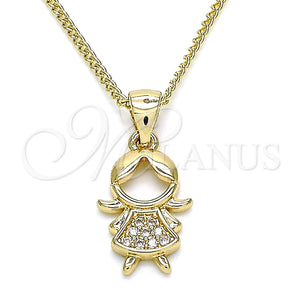 Collares con Dije 04.156.0261.20 Oro Laminado, Diseño de Niñita Pequeña, con Blanca Micro Pave, Pulido, Tono Dorado (02 MM Thickness, 20 Inches Length)