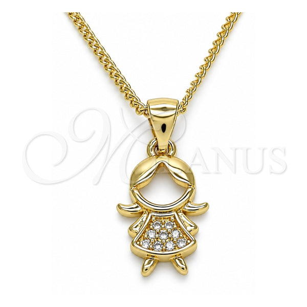 Collares con Dije 04.156.0261.20 Oro Laminado, Diseño de Niñita Pequeña, con Blanca Micro Pave, Pulido, Tono Dorado (02 MM Thickness, 20 Inches Length)
