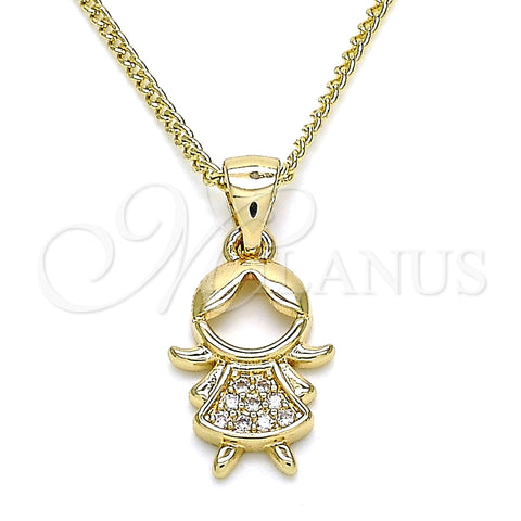 Collares con Dije 04.156.0261.20 Oro Laminado, Diseño de Niñita Pequeña, con Blanca Micro Pave, Pulido, Tono Dorado (02 MM Thickness, 20 Inches Length)