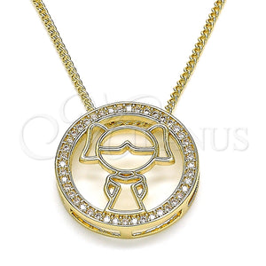 Collares con Dije 04.156.0262.20 Oro Laminado, Diseño de Niñita Pequeña, con Blanca Micro Pave, Pulido, Tono Dorado (02 MM Thickness, 20 Inches Length)