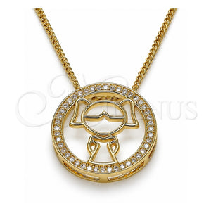 Collares con Dije 04.156.0262.20 Oro Laminado, Diseño de Niñita Pequeña, con Blanca Micro Pave, Pulido, Tono Dorado (02 MM Thickness, 20 Inches Length)