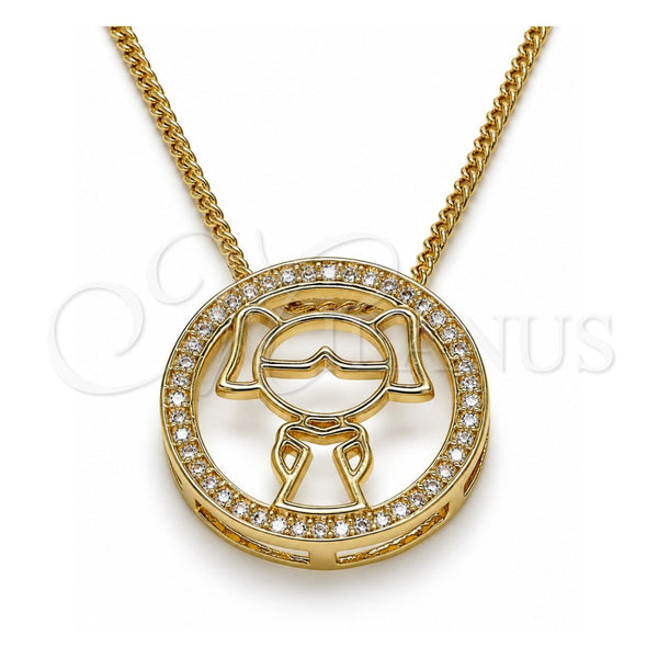 Collares con Dije 04.156.0262.20 Oro Laminado, Diseño de Niñita Pequeña, con Blanca Micro Pave, Pulido, Tono Dorado (02 MM Thickness, 20 Inches Length)