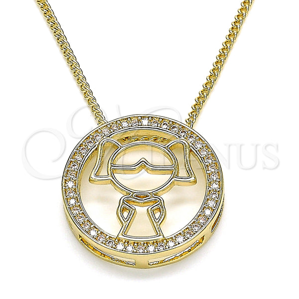 Collares con Dije 04.156.0262.20 Oro Laminado, Diseño de Niñita Pequeña, con Blanca Micro Pave, Pulido, Tono Dorado (02 MM Thickness, 20 Inches Length)