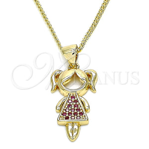 Collares con Dije 04.156.0263.1.20 Oro Laminado, Diseño de Niñita Pequeña, con Rubi Micro Pave, Pulido, Tono Dorado (02 MM Thickness, 20 Inches Length)