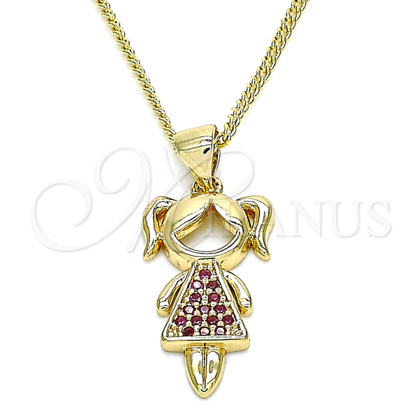 Collares con Dije 04.156.0263.1.20 Oro Laminado, Diseño de Niñita Pequeña, con Rubi Micro Pave, Pulido, Tono Dorado (02 MM Thickness, 20 Inches Length)