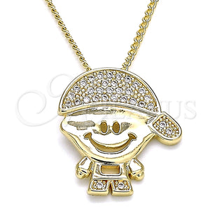 Collares con Dije 04.156.0266.20 Oro Laminado, Diseño de Niñito Pequeño, con Blanca Micro Pave, Pulido, Tono Dorado (02 MM Thickness, 20 Inches Length)