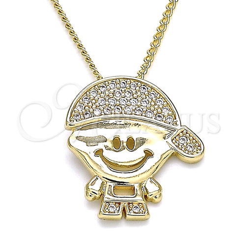 Collares con Dije 04.156.0266.20 Oro Laminado, Diseño de Niñito Pequeño, con Blanca Micro Pave, Pulido, Tono Dorado (02 MM Thickness, 20 Inches Length)