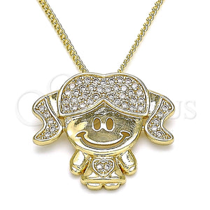 Collares con Dije 04.156.0267.20 Oro Laminado, Diseño de Niñita Pequeña y Corazón, con Blanca Micro Pave, Pulido, Tono Dorado (02 MM Thickness, 20 Inches Length)
