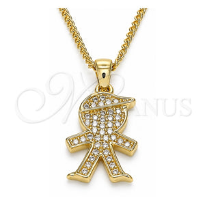 Collares con Dije 04.156.0269.20 Oro Laminado, Diseño de Niñito Pequeño, con Micro Pave Blanca, Pulido, Tono Dorado (Grosor 02 MM, 20 Pulgadas de Largo)