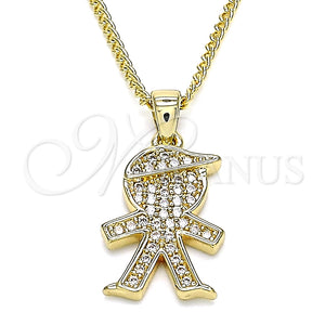 Collares con Dije 04.156.0269.20 Oro Laminado, Diseño de Niñito Pequeño, con Blanca Micro Pave, Pulido, Tono Dorado (02 MM Thickness, 20 Inches Length)