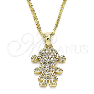 Collares con Dije 04.156.0270.20 Oro Laminado, Diseño de Niñita Pequeña, con Blanca Micro Pave, Pulido, Tono Dorado (02 MM Thickness, 20 Inches Length)
