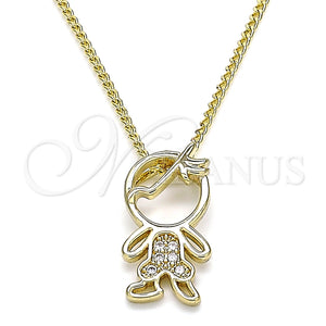Collares con Dije 04.156.0271.20 Oro Laminado, Diseño de Niñito Pequeño, con Blanca Micro Pave, Pulido, Tono Dorado (02 MM Thickness, 20 Inches Length)