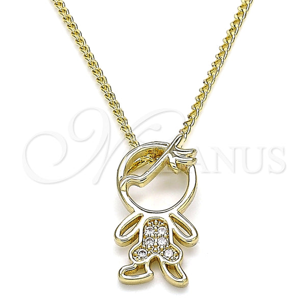 Collares con Dije 04.156.0271.20 Oro Laminado, Diseño de Niñito Pequeño, con Blanca Micro Pave, Pulido, Tono Dorado (02 MM Thickness, 20 Inches Length)