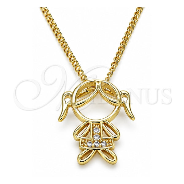 Collares con Dije 04.156.0272.20 Oro Laminado, Diseño de Niñita Pequeña, con Blanca Micro Pave, Pulido, Tono Dorado (02 MM Thickness, 20 Inches Length)