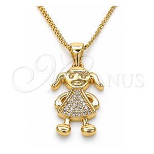 Collares con Dije 04.156.0273.20 Oro Laminado, Diseño de Niñita Pequeña, con Micro Pave Blanca, Pulido, Tono Dorado (Grosor 02 MM, 20 Pulgadas de Largo)