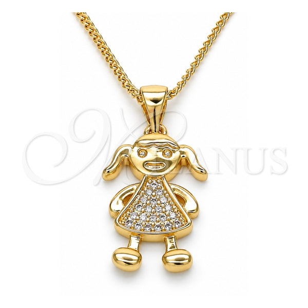 Collares con Dije 04.156.0273.20 Oro Laminado, Diseño de Niñita Pequeña, con Micro Pave Blanca, Pulido, Tono Dorado (Grosor 02 MM, 20 Pulgadas de Largo)