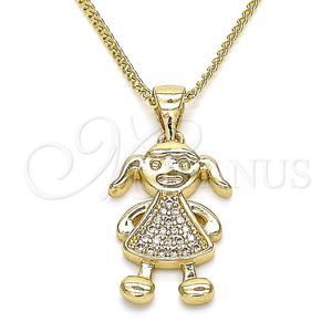 Collares con Dije 04.156.0273.20 Oro Laminado, Diseño de Niñita Pequeña, con Blanca Micro Pave, Pulido, Tono Dorado (02 MM Thickness, 20 Inches Length)