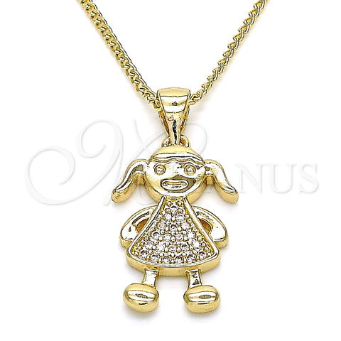 Collares con Dije 04.156.0273.20 Oro Laminado, Diseño de Niñita Pequeña, con Blanca Micro Pave, Pulido, Tono Dorado (02 MM Thickness, 20 Inches Length)