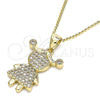 Collares con Dije 04.156.0275.20 Oro Laminado, Diseño de Niñita Pequeña, con Blanca Micro Pave, Pulido, Tono Dorado (02 MM Thickness, 20 Inches Length)