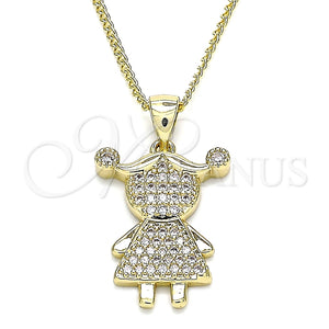 Collares con Dije 04.156.0275.20 Oro Laminado, Diseño de Niñita Pequeña, con Blanca Micro Pave, Pulido, Tono Dorado (02 MM Thickness, 20 Inches Length)