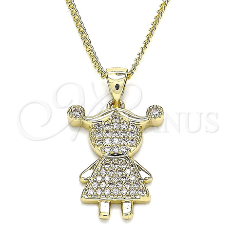 Collares con Dije 04.156.0275.20 Oro Laminado, Diseño de Niñita Pequeña, con Blanca Micro Pave, Pulido, Tono Dorado (02 MM Thickness, 20 Inches Length)