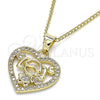 Collares con Dije 04.156.0276.20 Oro Laminado, Diseño de Corazón y Niñita Pequeña, con Blanca Micro Pave, Pulido, Tono Dorado (02 MM Thickness, 20 Inches Length)