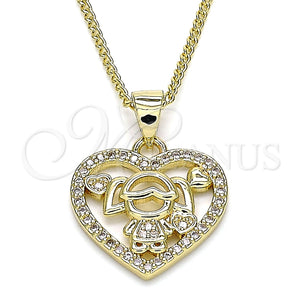 Collares con Dije 04.156.0276.20 Oro Laminado, Diseño de Corazón y Niñita Pequeña, con Blanca Micro Pave, Pulido, Tono Dorado (02 MM Thickness, 20 Inches Length)