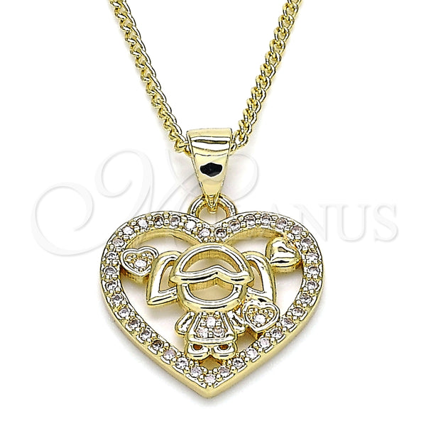 Collares con Dije 04.156.0276.20 Oro Laminado, Diseño de Corazón y Niñita Pequeña, con Blanca Micro Pave, Pulido, Tono Dorado (02 MM Thickness, 20 Inches Length)