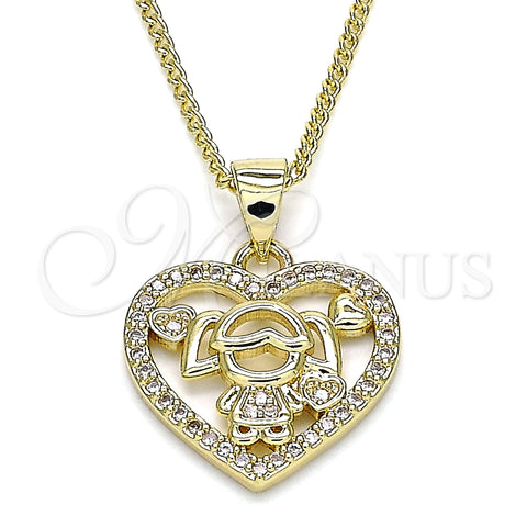 Collares con Dije 04.156.0276.20 Oro Laminado, Diseño de Corazón y Niñita Pequeña, con Blanca Micro Pave, Pulido, Tono Dorado (02 MM Thickness, 20 Inches Length)